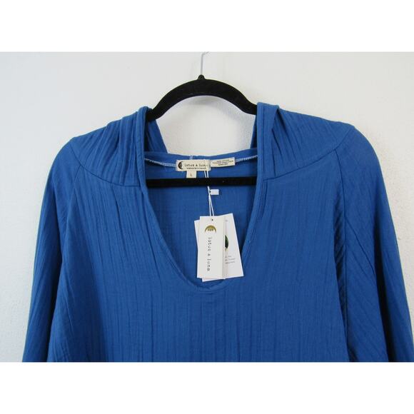 NWT Lotus and Luna Large Cobalt Baja Pullover 100% Cotton Hooded Lightweight - Picture 5 of 9